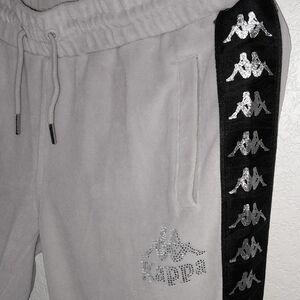 Kappa Light Gray Velour Joggers with Black Logo Tape NWOT